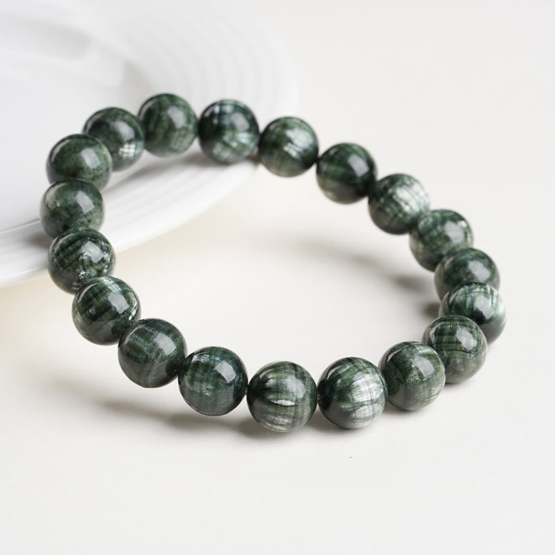 Pulsera de cuentas redondas de serafinita natural de Buddha Stones para el equilibrio emocional - image 3