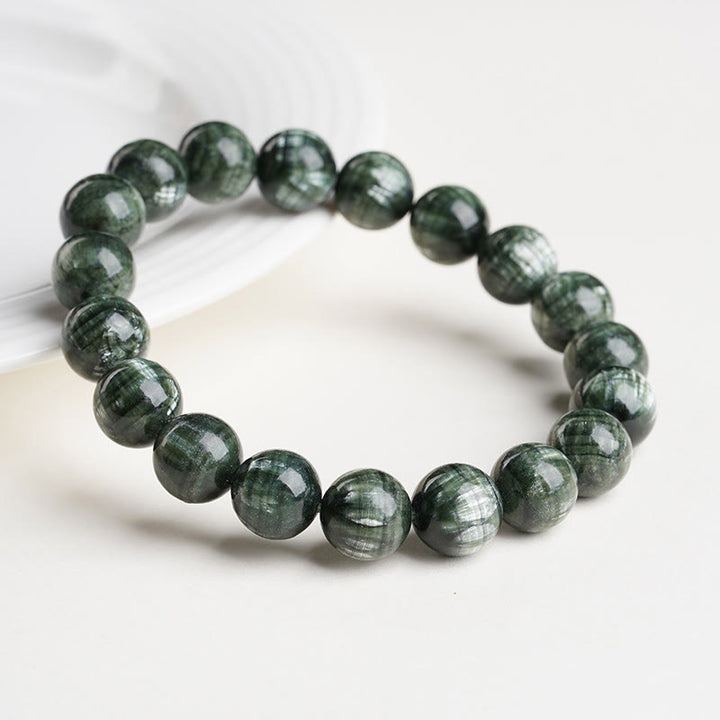 Pulsera de cuentas redondas de serafinita natural de Buddha Stones para el equilibrio emocional - image 3
