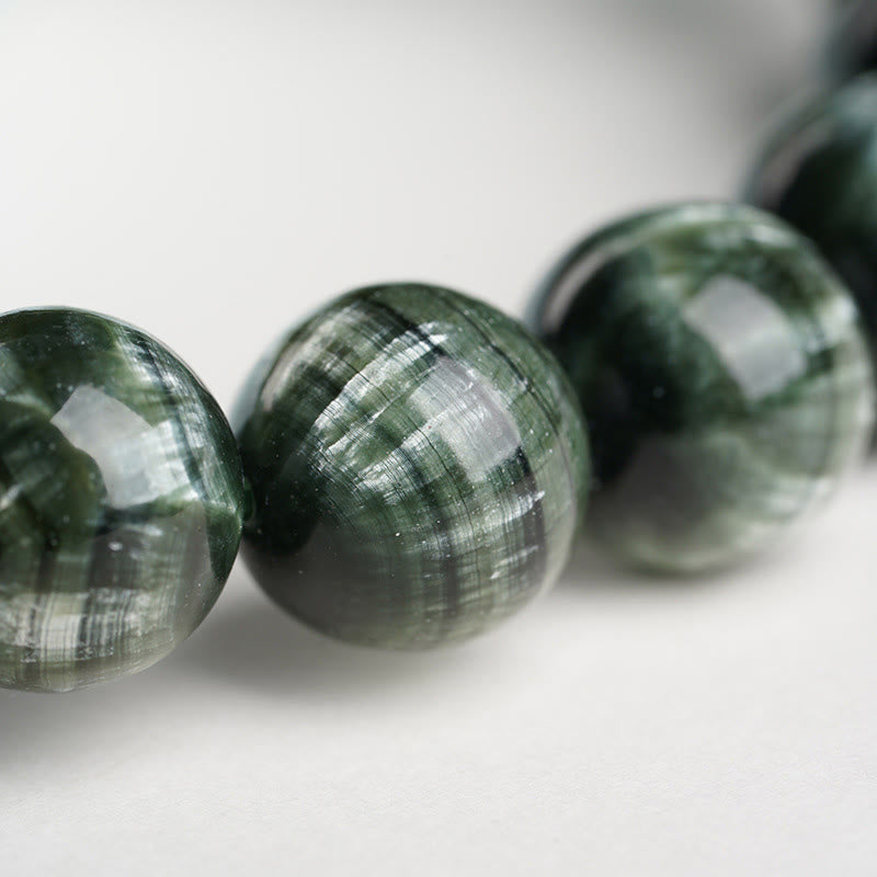 Pulsera de cuentas redondas de serafinita natural de Buddha Stones para el equilibrio emocional - image 5