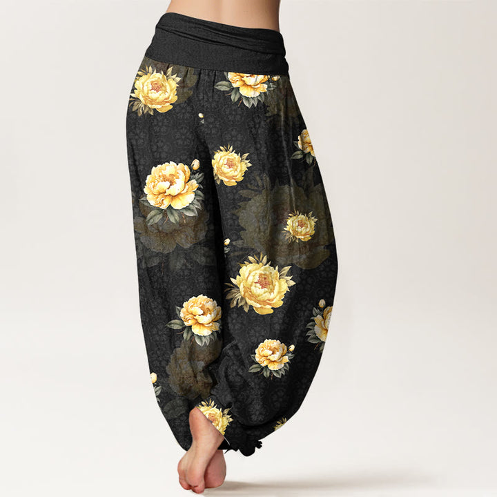 Pantalones Buddha Stones de algodón con delicado estampado de peonías y cintura elástica para mujer - image 6