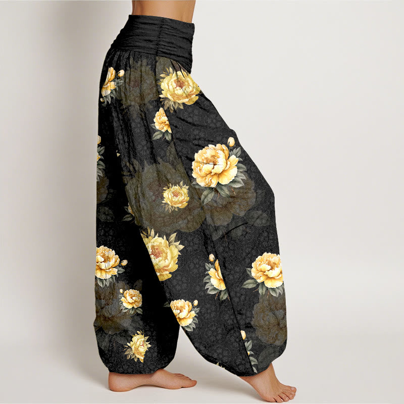 Pantalones Buddha Stones de algodón con delicado estampado de peonías y cintura elástica para mujer - image 7