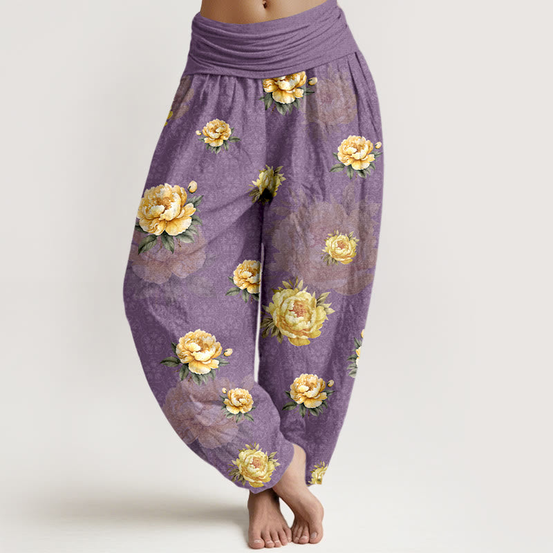 Pantalones Buddha Stones de algodón con delicado estampado de peonías y cintura elástica para mujer - Orquídea mediana - US16，UK/AU20，EU48 (3XL) - image 8
