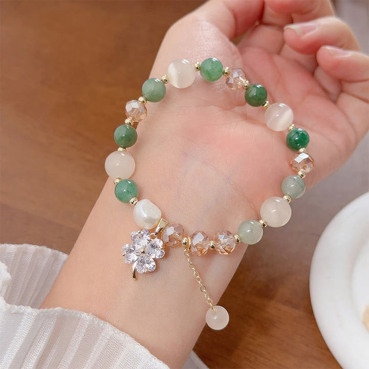 Pulsera de equilibrio con Buddha Stones de cuatro hojas, amatista, citrino, cuarzo fresa verde y cuarzo rutilado. - image 16