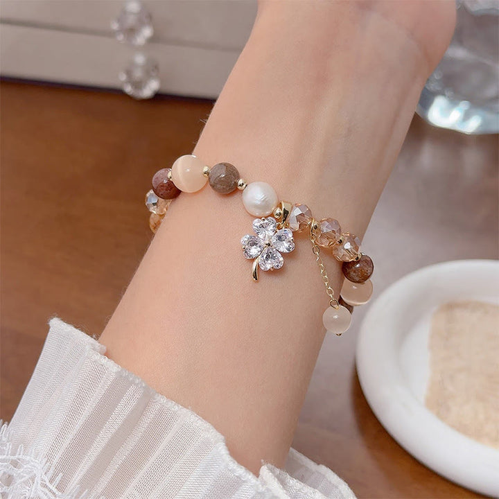 Pulsera de equilibrio con Buddha Stones de cuatro hojas, amatista, citrino, cuarzo fresa verde y cuarzo rutilado. - image 24