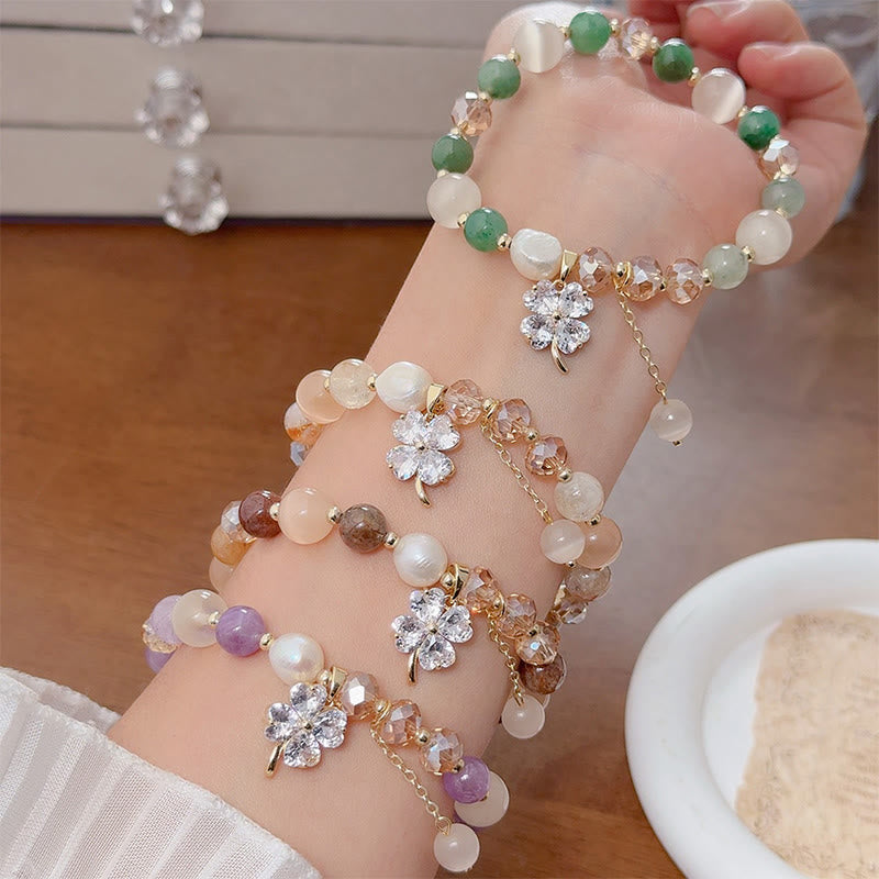 Pulsera de equilibrio con Buddha Stones de cuatro hojas, amatista, citrino, cuarzo fresa verde y cuarzo rutilado. - image 26