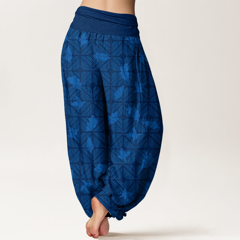 Pantalones Buddha Stones de algodón con estampado de hojas a cuadros y cintura elástica para mujer - image 1