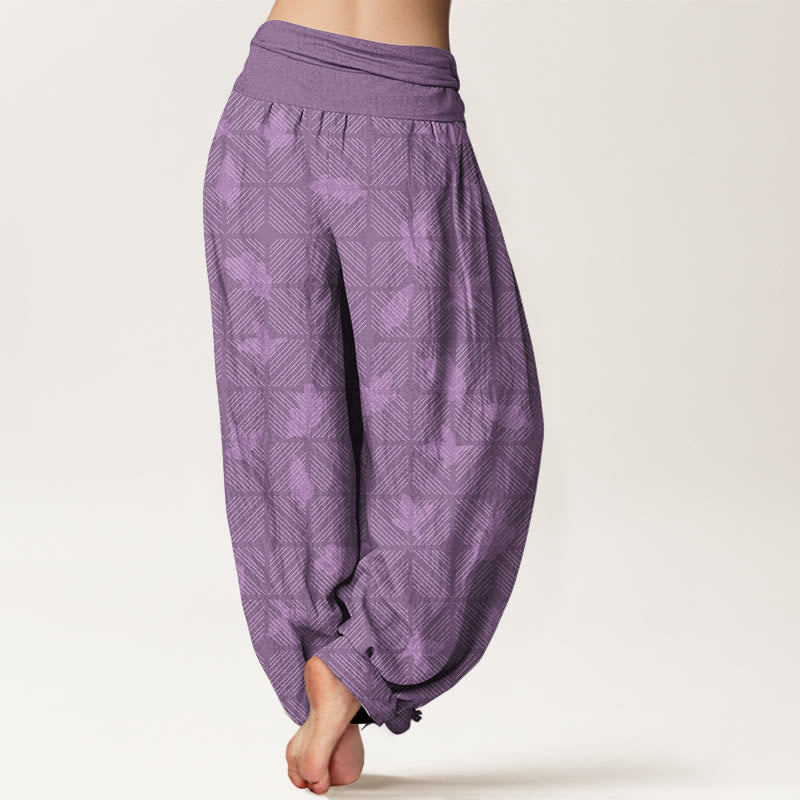 Pantalones Buddha Stones de algodón con estampado de hojas a cuadros y cintura elástica para mujer - image 9