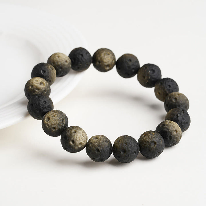 Pulsera protectora de obsidiana con cuentas redondas de obsidiana dorada y plata natural con Buddha Stones - image 7