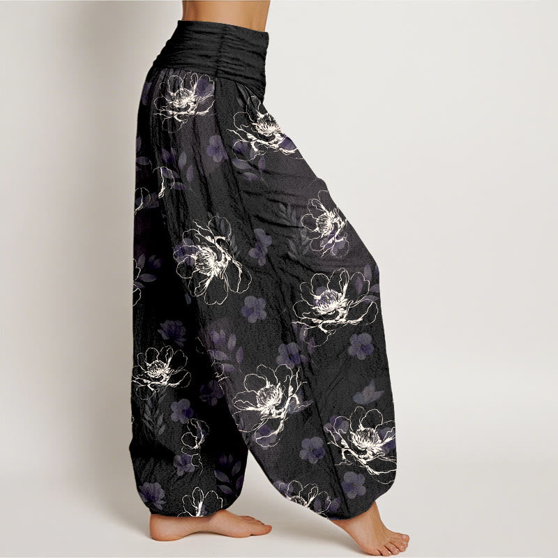 Pantalones harén de algodón con estampado floral retro y Buddha Stones para mujer, cintura elástica - image 2