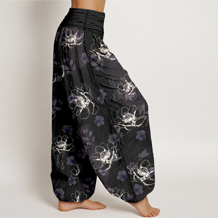 Pantalones harén de algodón con estampado floral retro y Buddha Stones para mujer, cintura elástica - image 2