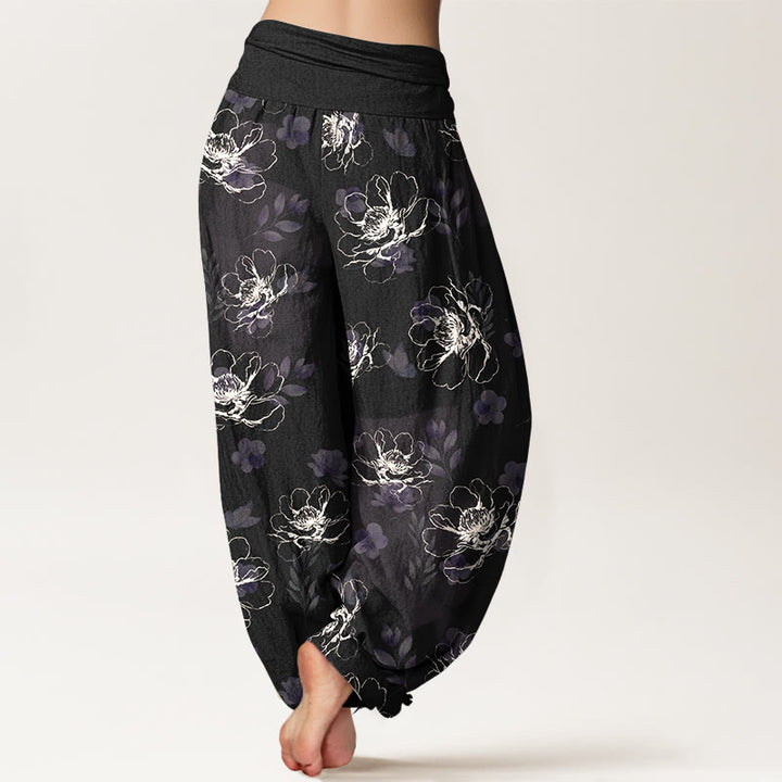 Pantalones harén de algodón con estampado floral retro y Buddha Stones para mujer, cintura elástica - image 1