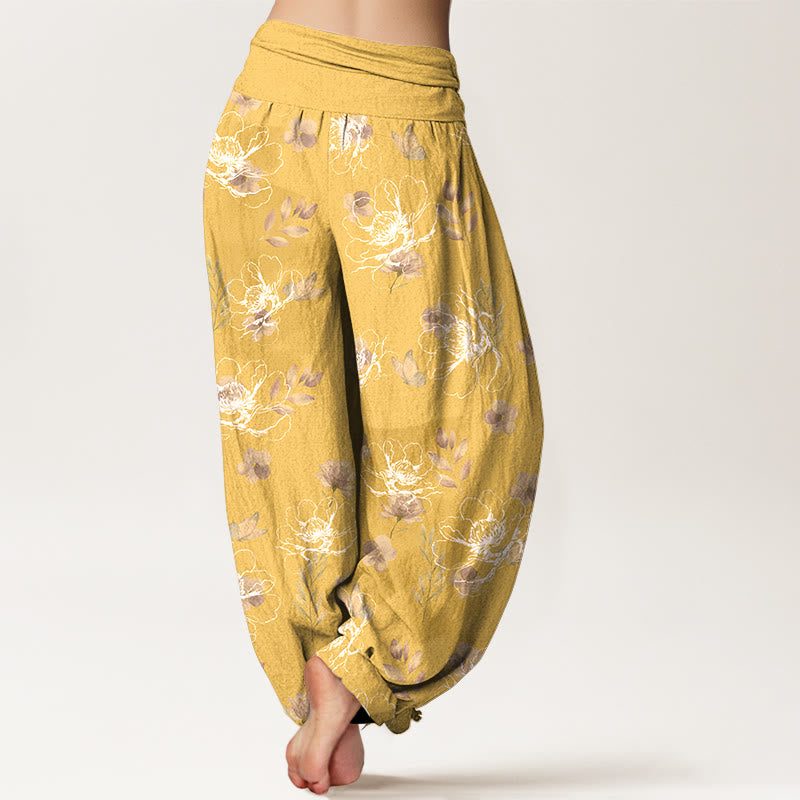 Pantalones harén de algodón con estampado floral retro y Buddha Stones para mujer, cintura elástica - image 6