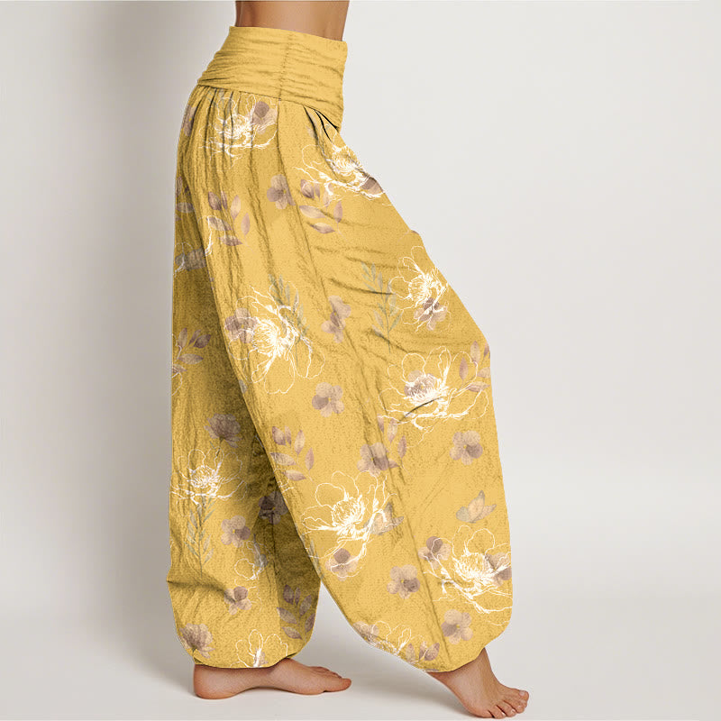 Pantalones harén de algodón con estampado floral retro y Buddha Stones para mujer, cintura elástica - image 7