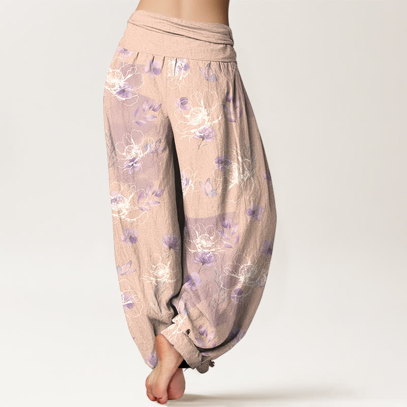 Pantalones harén de algodón con estampado floral retro y Buddha Stones para mujer, cintura elástica - image 9