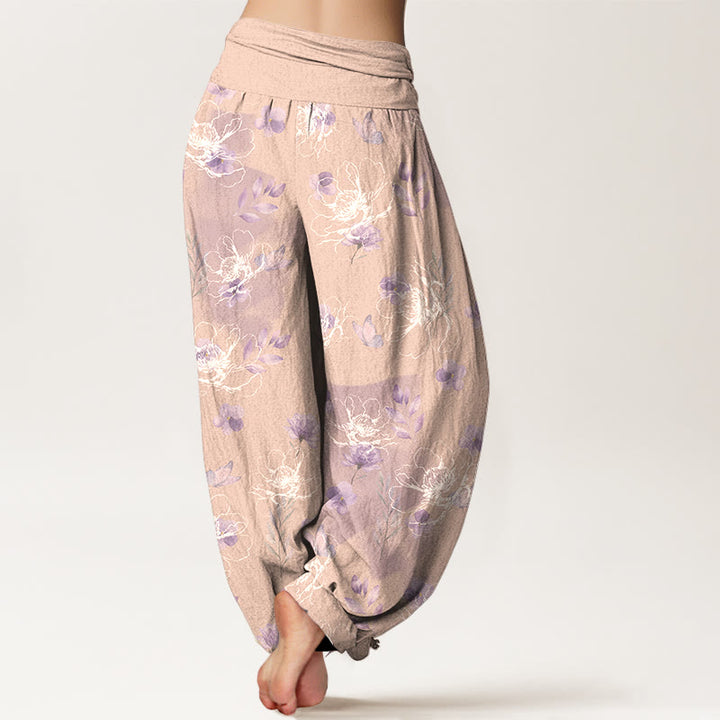 Pantalones harén de algodón con estampado floral retro y Buddha Stones para mujer, cintura elástica - image 9