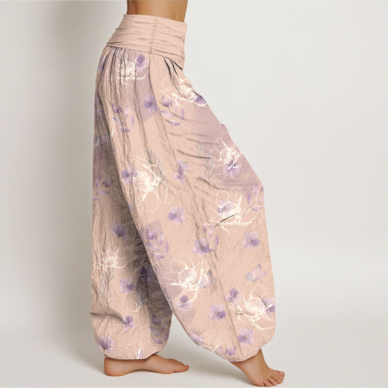 Pantalones harén de algodón con estampado floral retro y Buddha Stones para mujer, cintura elástica - image 10
