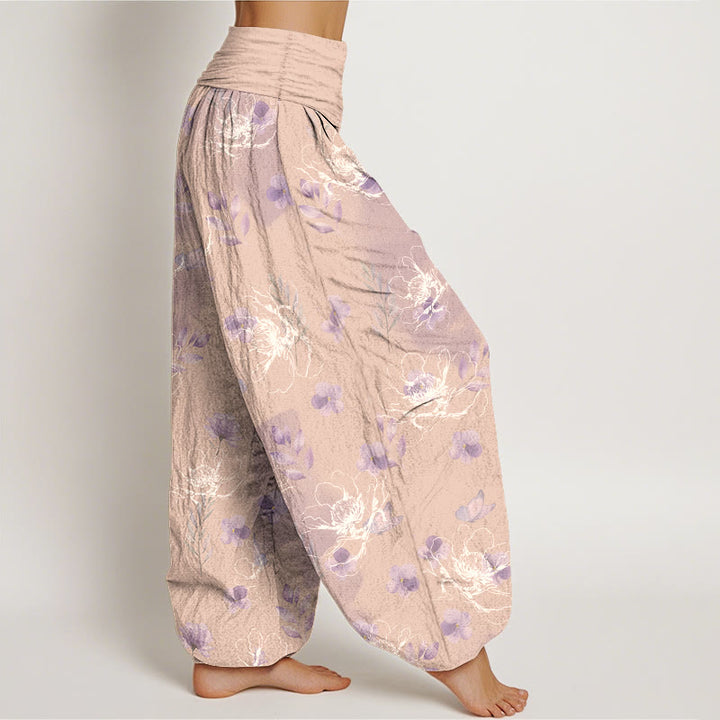 Pantalones harén de algodón con estampado floral retro y Buddha Stones para mujer, cintura elástica - image 10