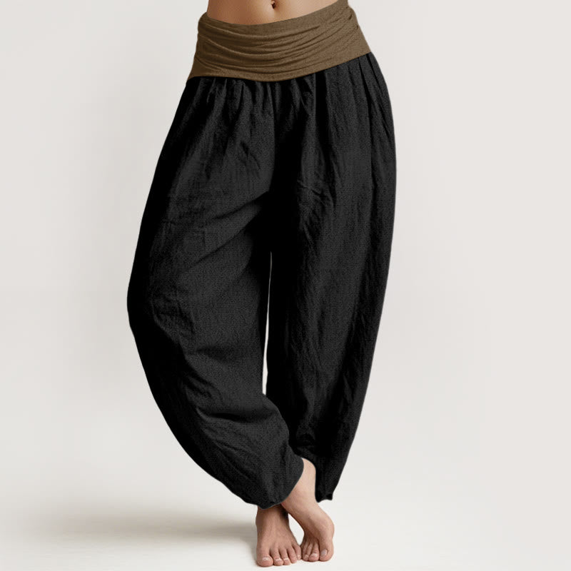 Pantalones harén de algodón con Buddha Stones, color negro, verde y tostado, con cintura elástica para mujer - Negro - US16，UK/AU20，EU48 (3XL) - image 0