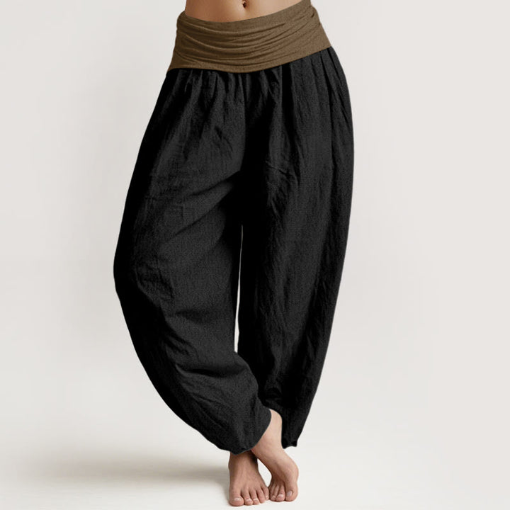 Pantalones harén de algodón con Buddha Stones, color negro, verde y tostado, con cintura elástica para mujer - Negro - US16，UK/AU20，EU48 (3XL) - image 0