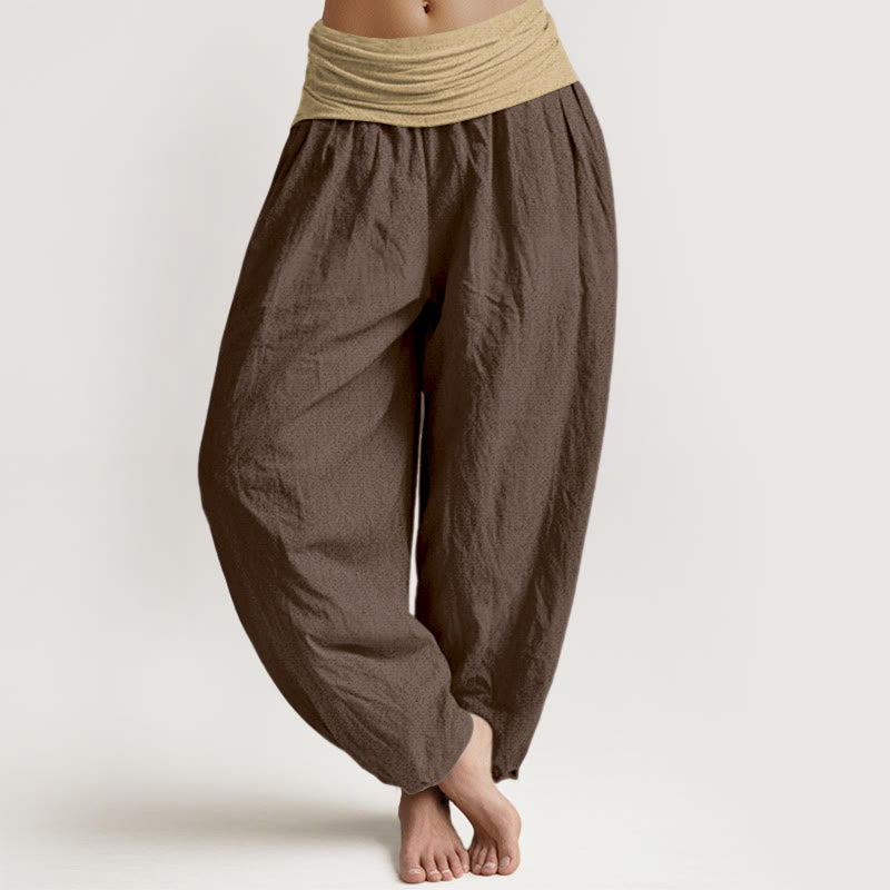 Pantalones harén de algodón con Buddha Stones, color marrón, azul y negro, con cintura elástica para mujer - Marrón silla de montar - US16，UK/AU20，EU48 (3XL) - image 0