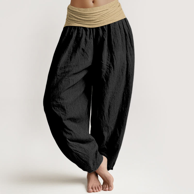 Pantalones harén de algodón con Buddha Stones, color marrón, azul y negro, con cintura elástica para mujer - Negro - US16，UK/AU20，EU48 (3XL) - image 8