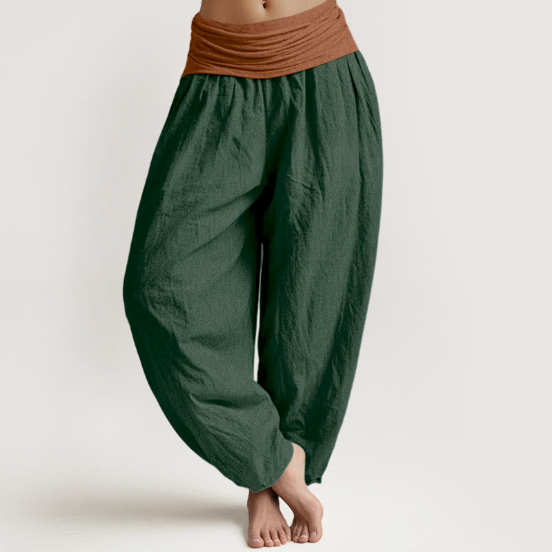 Pantalones harén de algodón con Buddha Stones, color verde, negro, marrón y rojo, con cintura elástica para mujer - Verde oscuro - US16，UK/AU20，EU48 (3XL) - image 0