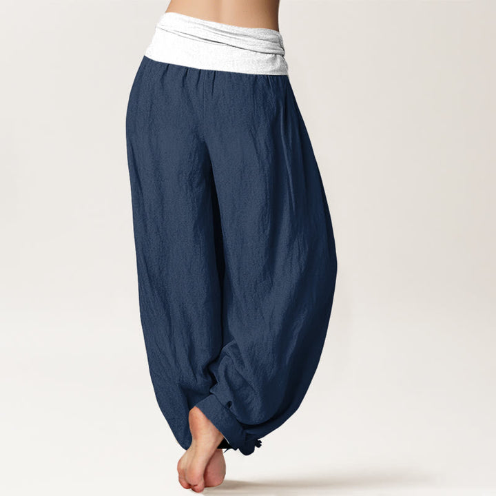 Pantalones harén de cintura elástica para mujer, color azul, negro y gris, con Buddha Stones en algodón - image 1