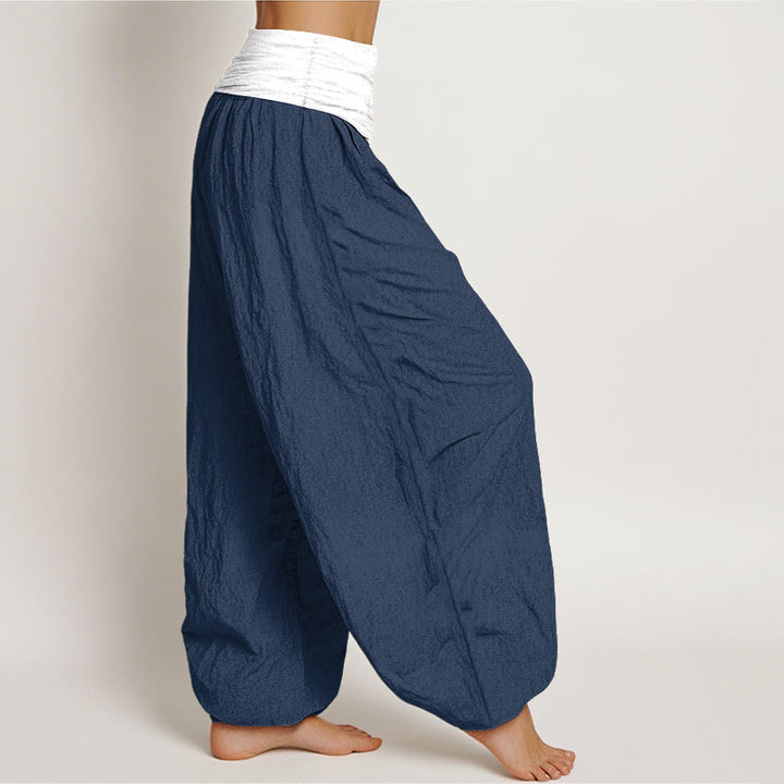 Pantalones harén de cintura elástica para mujer, color azul, negro y gris, con Buddha Stones en algodón - image 2