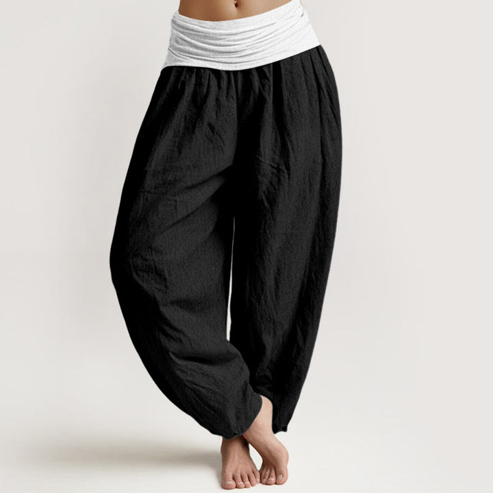 Pantalones harén de cintura elástica para mujer, color azul, negro y gris, con Buddha Stones en algodón - Negro - US16，UK/AU20，EU48 (3XL) - image 5