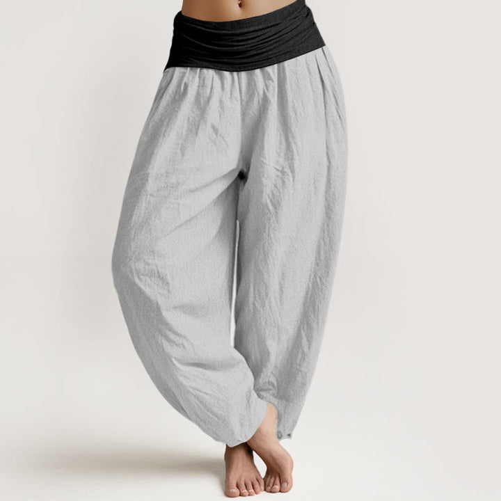 Pantalones harén de cintura elástica para mujer, color azul, negro y gris, con Buddha Stones en algodón - Gris claro - US16，UK/AU20，EU48 (3XL) - image 11