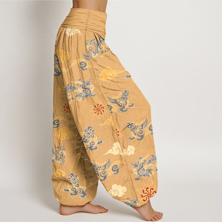 Pantalones harén de algodón con diseño de Buddha Stones, dragón, bestia auspiciosa y nubes, cintura elástica, para mujer - image 2