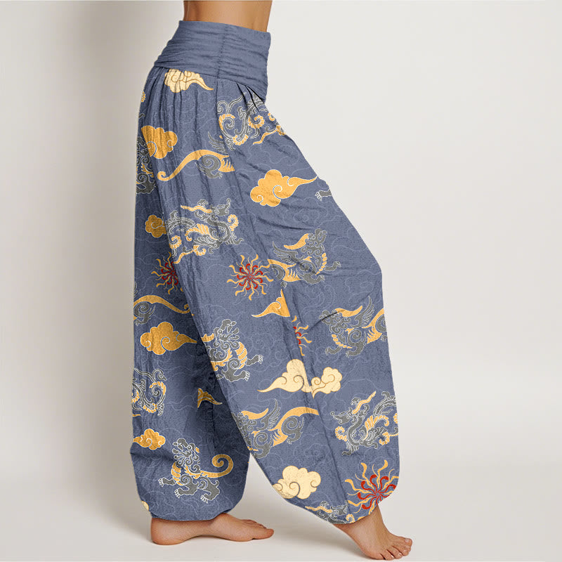 Pantalones harén de algodón con diseño de Buddha Stones, dragón, bestia auspiciosa y nubes, cintura elástica, para mujer - image 7