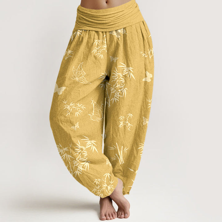 Pantalones Buddha Stones de algodón con estampado de mariposas y bambú para mujer, cintura elástica - Oro - US16，UK/AU20，EU48 (3XL) - image 8