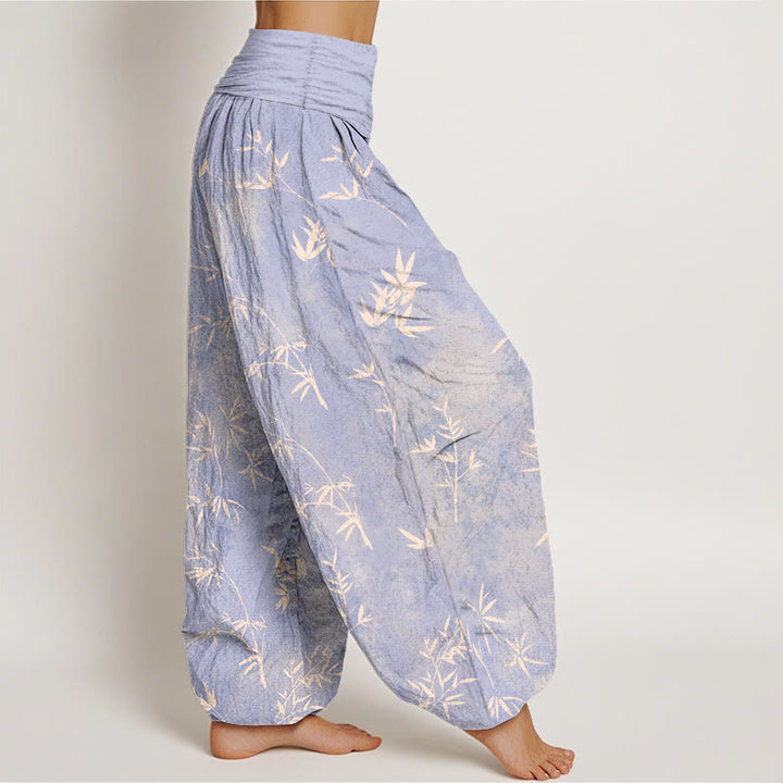 Pantalones harén de algodón con estampado de hojas de bambú y Buddha Stones para mujer, con cintura elástica - image 2