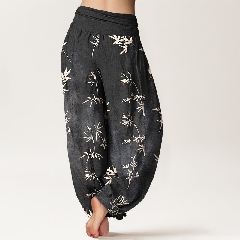 Pantalones harén de algodón con estampado de hojas de bambú y Buddha Stones para mujer, con cintura elástica - image 9
