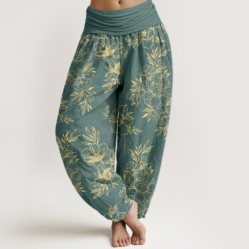 Pantalones Buddha Stones para mujer, cintura elástica - Verde mar medio - US16，UK/AU20，EU48 (3XL) - image 0