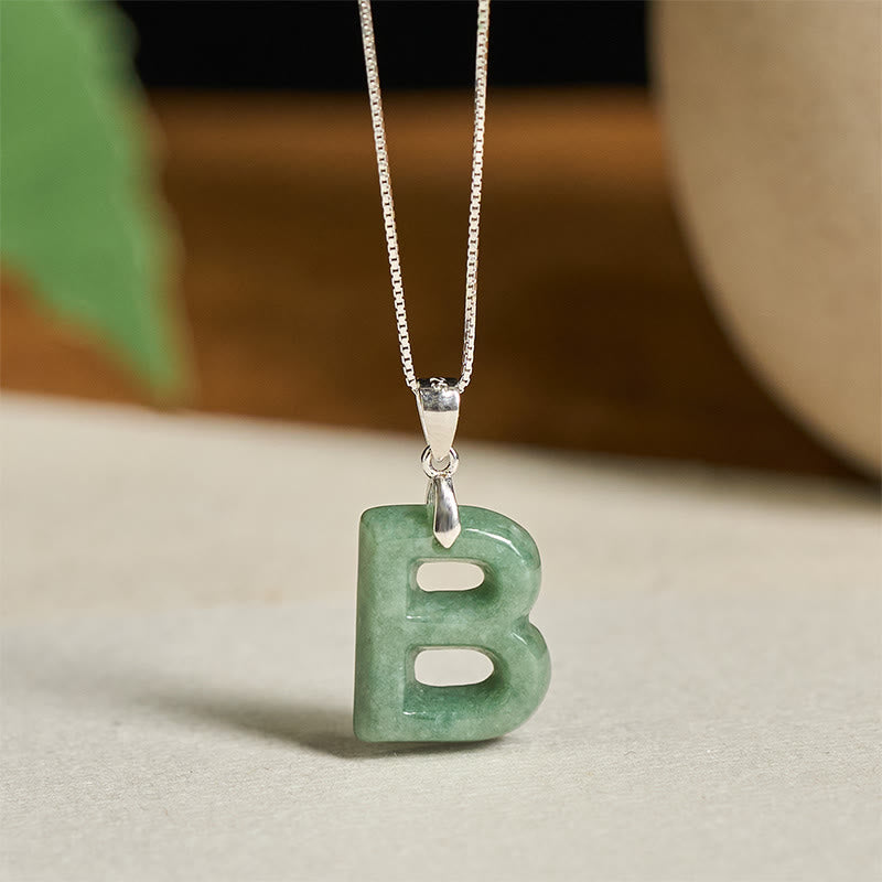 Collar con colgante de prosperidad de plata de ley 925 con Buddha Stones, jade natural, letra AZ - B - image 9