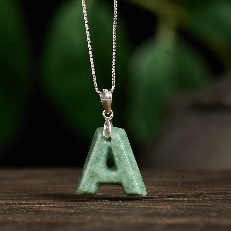 Collar con colgante de prosperidad de plata de ley 925 con Buddha Stones, jade natural, letra AZ - image 2
