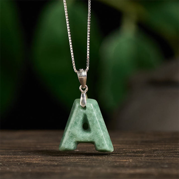 Collar con colgante de prosperidad de plata de ley 925 con Buddha Stones, jade natural, letra AZ - image 2