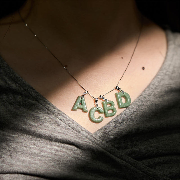 Collar con colgante de prosperidad de plata de ley 925 con Buddha Stones, jade natural, letra AZ - image 52