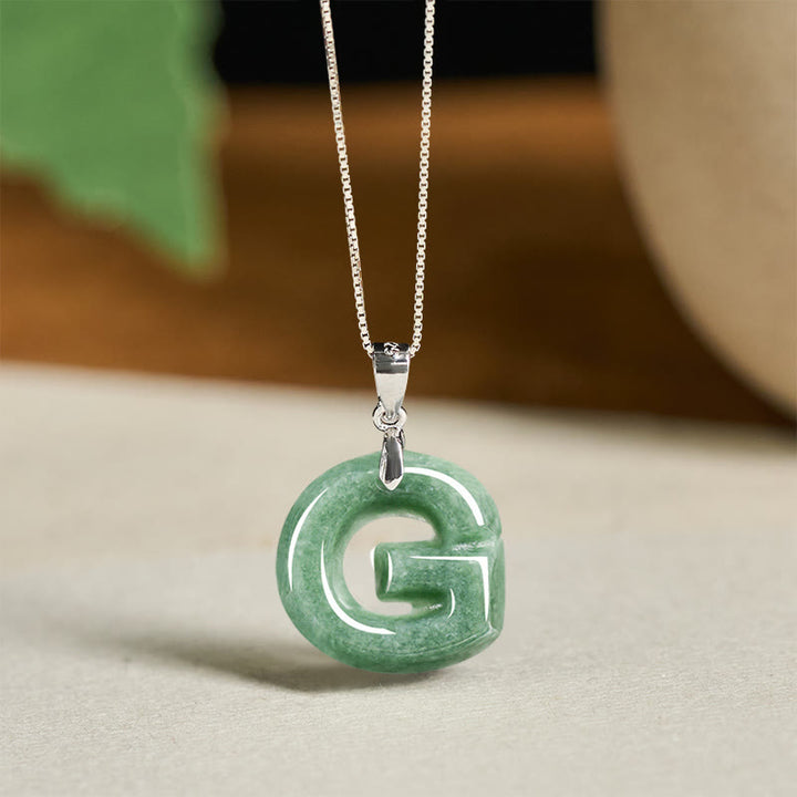Collar con colgante de prosperidad de plata de ley 925 con Buddha Stones, jade natural, letra AZ - GRAMO - image 30