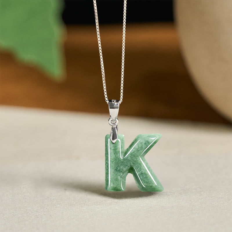 Collar con colgante de prosperidad de plata de ley 925 con Buddha Stones, jade natural, letra AZ - K - image 34
