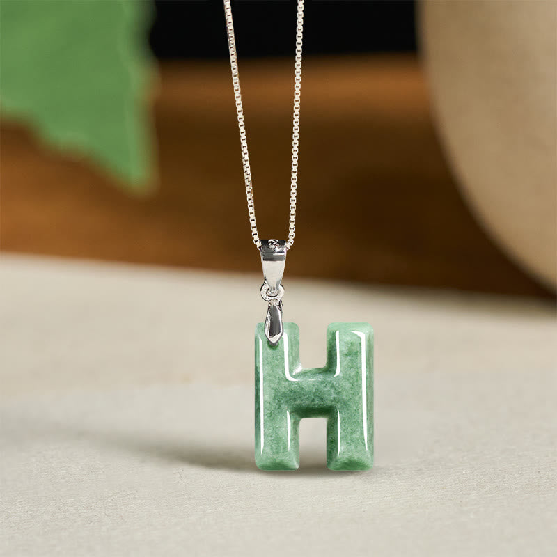 Collar con colgante de prosperidad de plata de ley 925 con Buddha Stones, jade natural, letra AZ - H - image 31