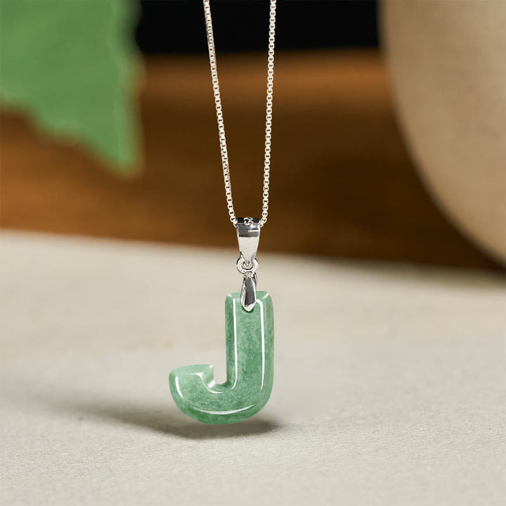 Collar con colgante de prosperidad de plata de ley 925 con Buddha Stones, jade natural, letra AZ - J - image 33