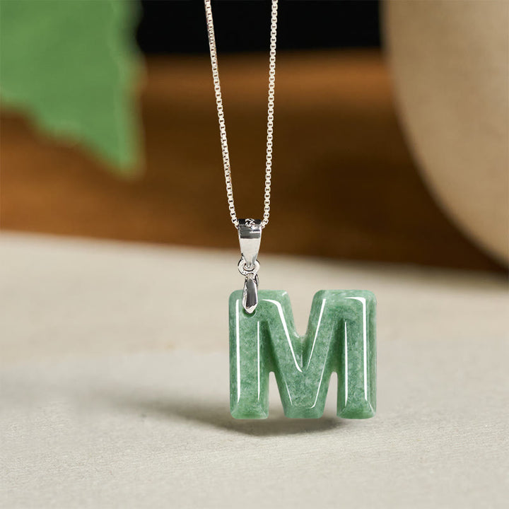 Collar con colgante de prosperidad de plata de ley 925 con Buddha Stones, jade natural, letra AZ - M - image 36