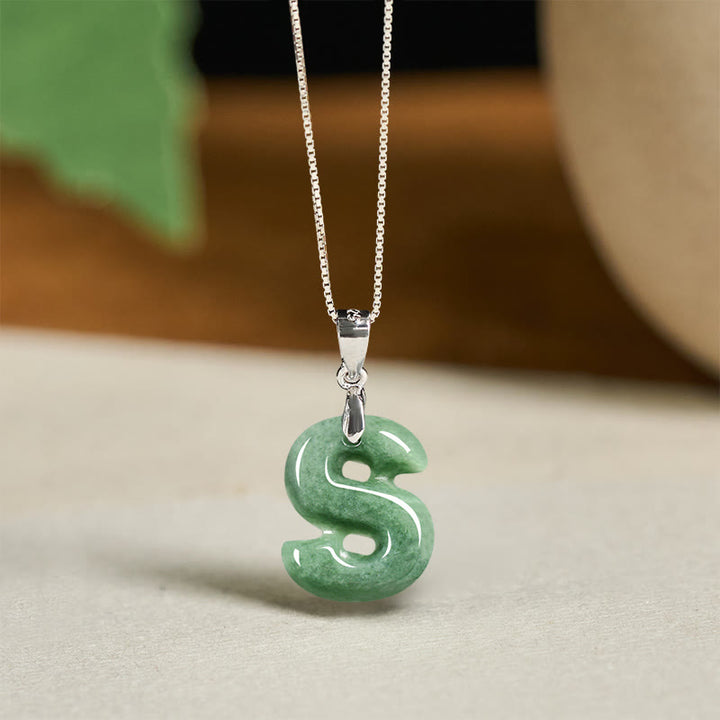 Collar con colgante de prosperidad de plata de ley 925 con Buddha Stones, jade natural, letra AZ - S - image 42