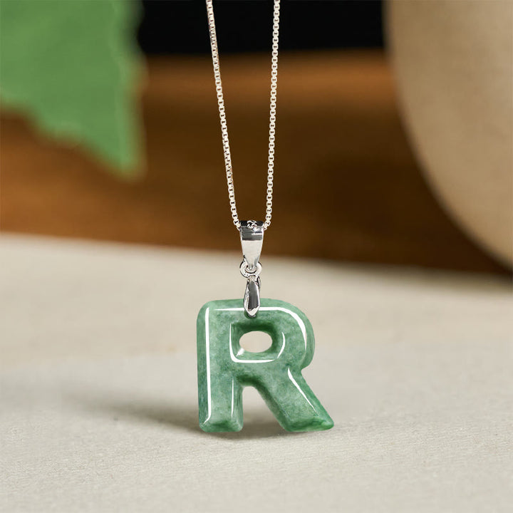 Collar con colgante de prosperidad de plata de ley 925 con Buddha Stones, jade natural, letra AZ - R - image 41