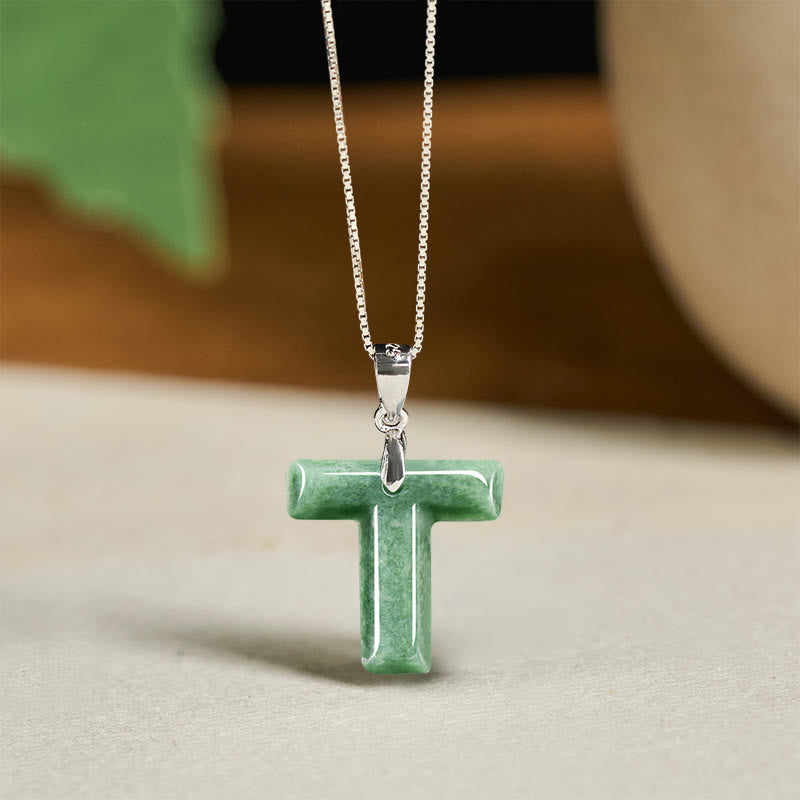 Collar con colgante de prosperidad de plata de ley 925 con Buddha Stones, jade natural, letra AZ - T - image 43