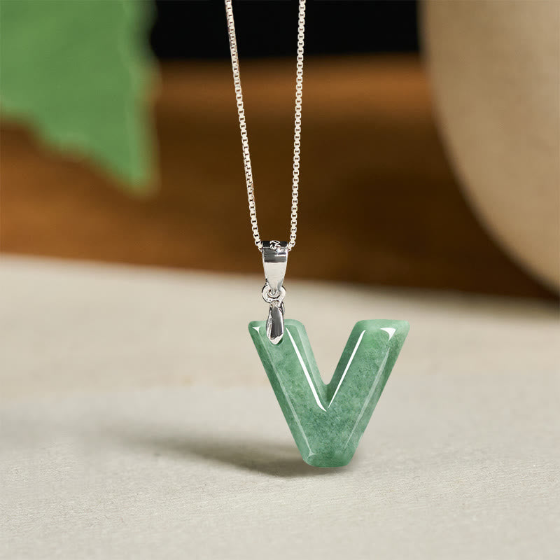 Collar con colgante de prosperidad de plata de ley 925 con Buddha Stones, jade natural, letra AZ - V - image 45