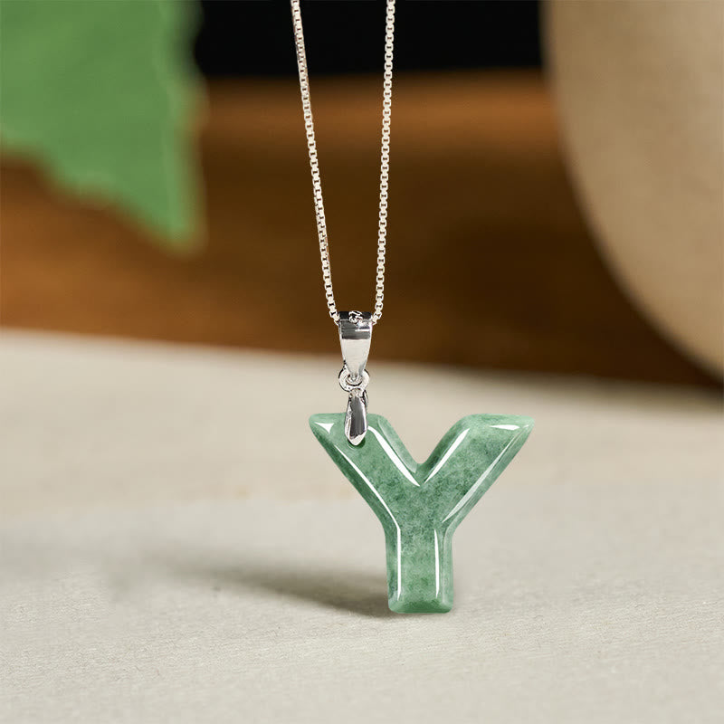 Collar con colgante de prosperidad de plata de ley 925 con Buddha Stones, jade natural, letra AZ - Y - image 48